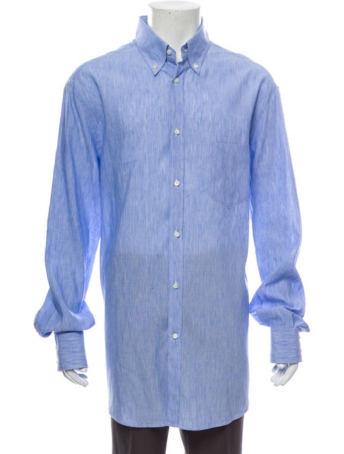 Brunello Cucinelli Pinstriped Linen Shirt blue