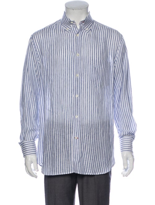 Brunello Cucinelli Linen Striped Dress Shirt Blue