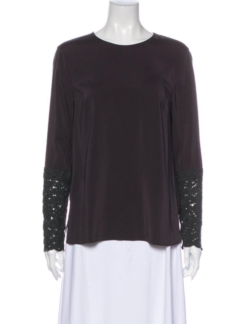 Brunello Cucinelli Silk Crew Neck Blouse Grey