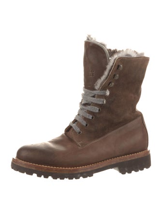 Brunello Cucinelli Leather Faux Fur Trim Lace-Up Boots
