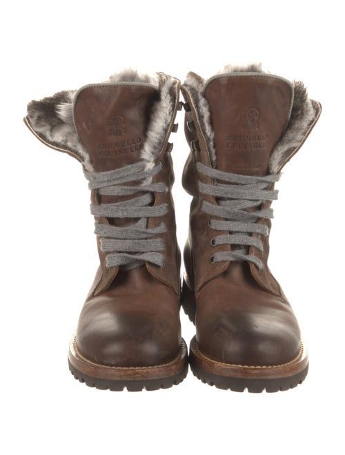 Brunello Cucinelli Leather Faux Fur Trim Lace-Up Boots