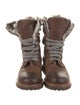 Brunello Cucinelli Leather Faux Fur Trim Lace-Up Boots