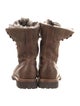 Brunello Cucinelli Leather Faux Fur Trim Lace-Up Boots