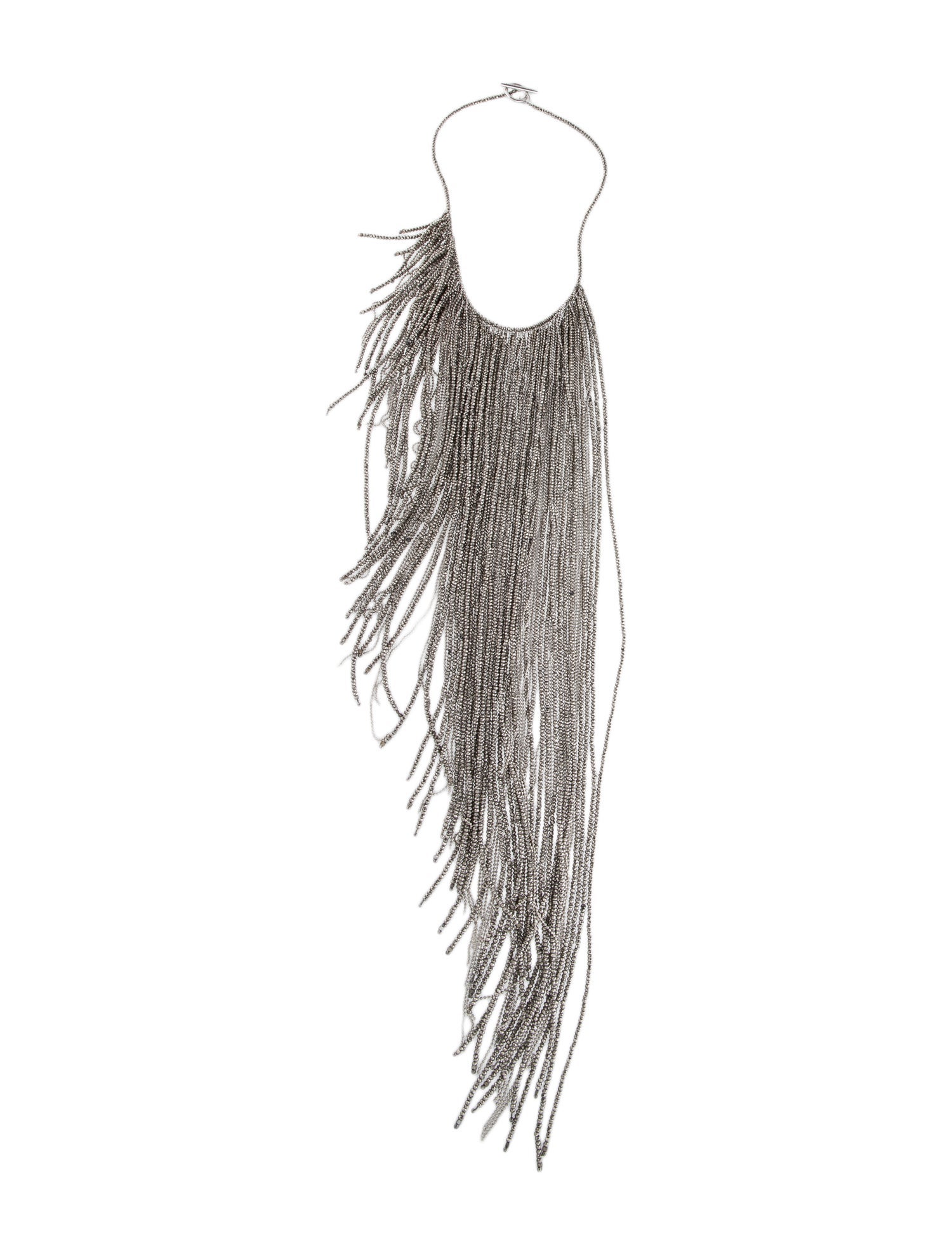 Brunello Cucinelli Pyrite Beaded Fringe Collar Necklace - Sterling ...