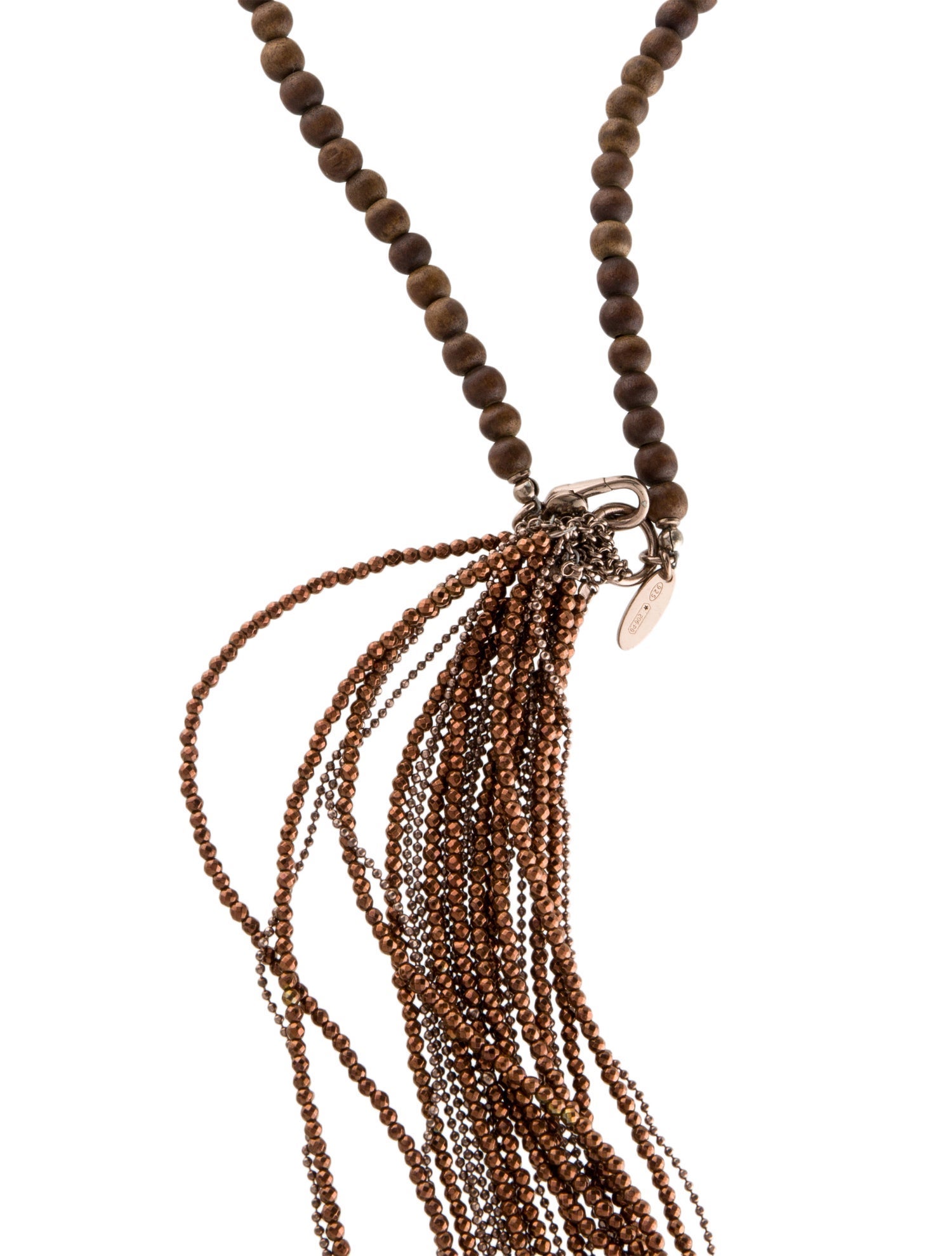 Brunello Cucinelli Wood Bead Lavalier Collar Necklace