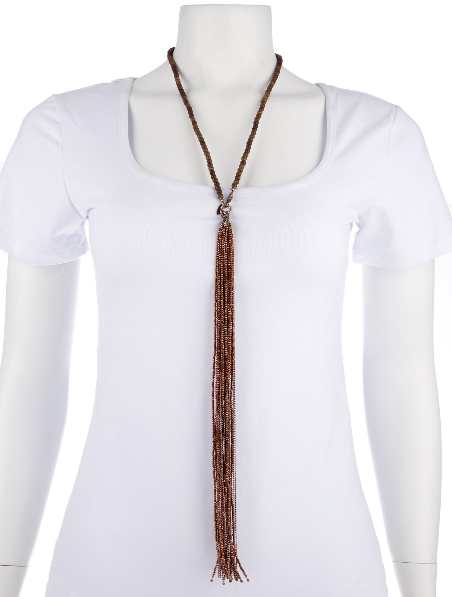 Brunello Cucinelli Wood Bead Lavalier Collar Necklace
