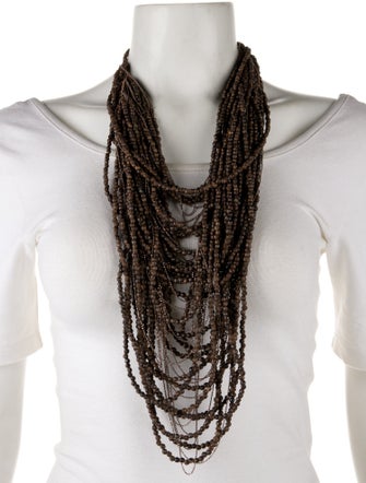 Brunello Cucinelli Wood Beaded Multistrand Necklace
