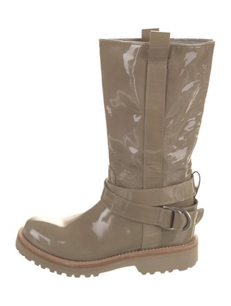 Brunello Cucinelli Patent Leather Animal Print Slouch Boots