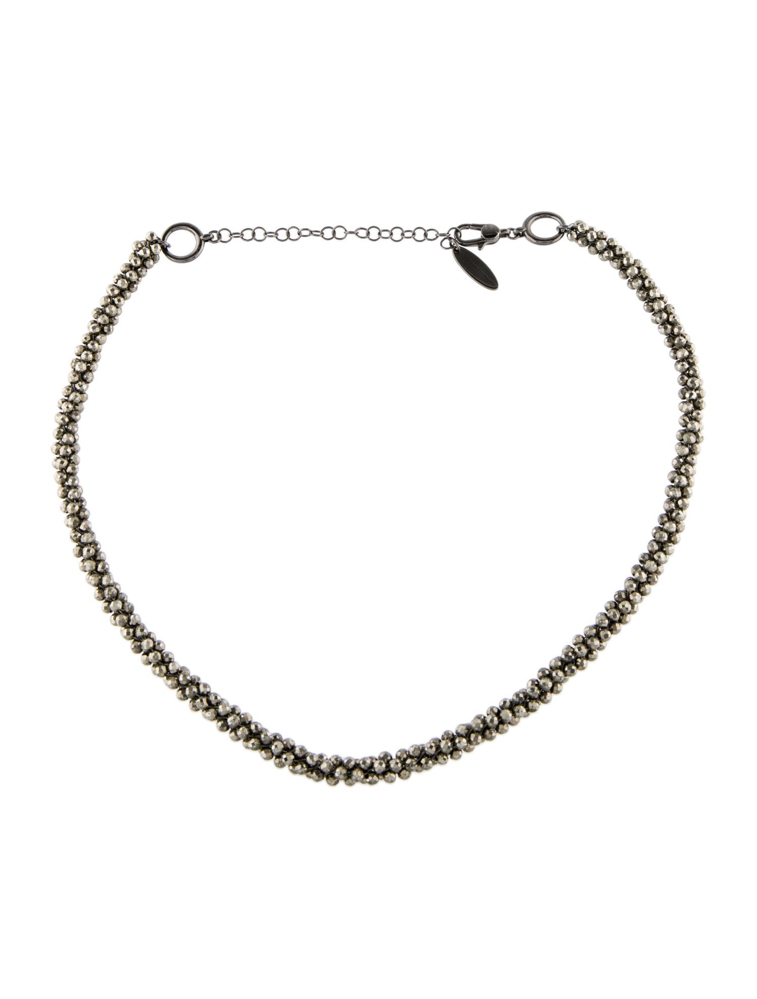 Brunello Cucinelli Pyrite Bead Necklace - Sterling Silver Bead Strand ... image.