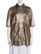 Brunello Cucinelli Leather Short Sleeve Button-Up Top