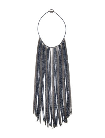 Brunello Cucinelli Stone Monili Beaded Fringe Lavalier Necklace