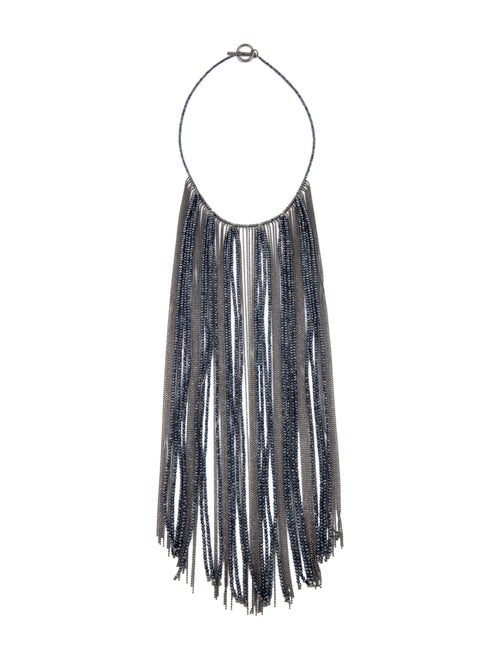 Brunello Cucinelli Stone Monili Beaded Fringe Lavalier Necklace