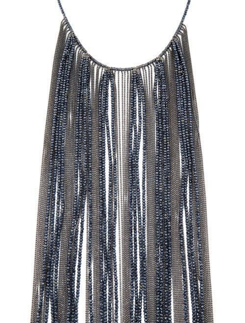 Brunello Cucinelli Stone Monili Beaded Fringe Lavalier Necklace