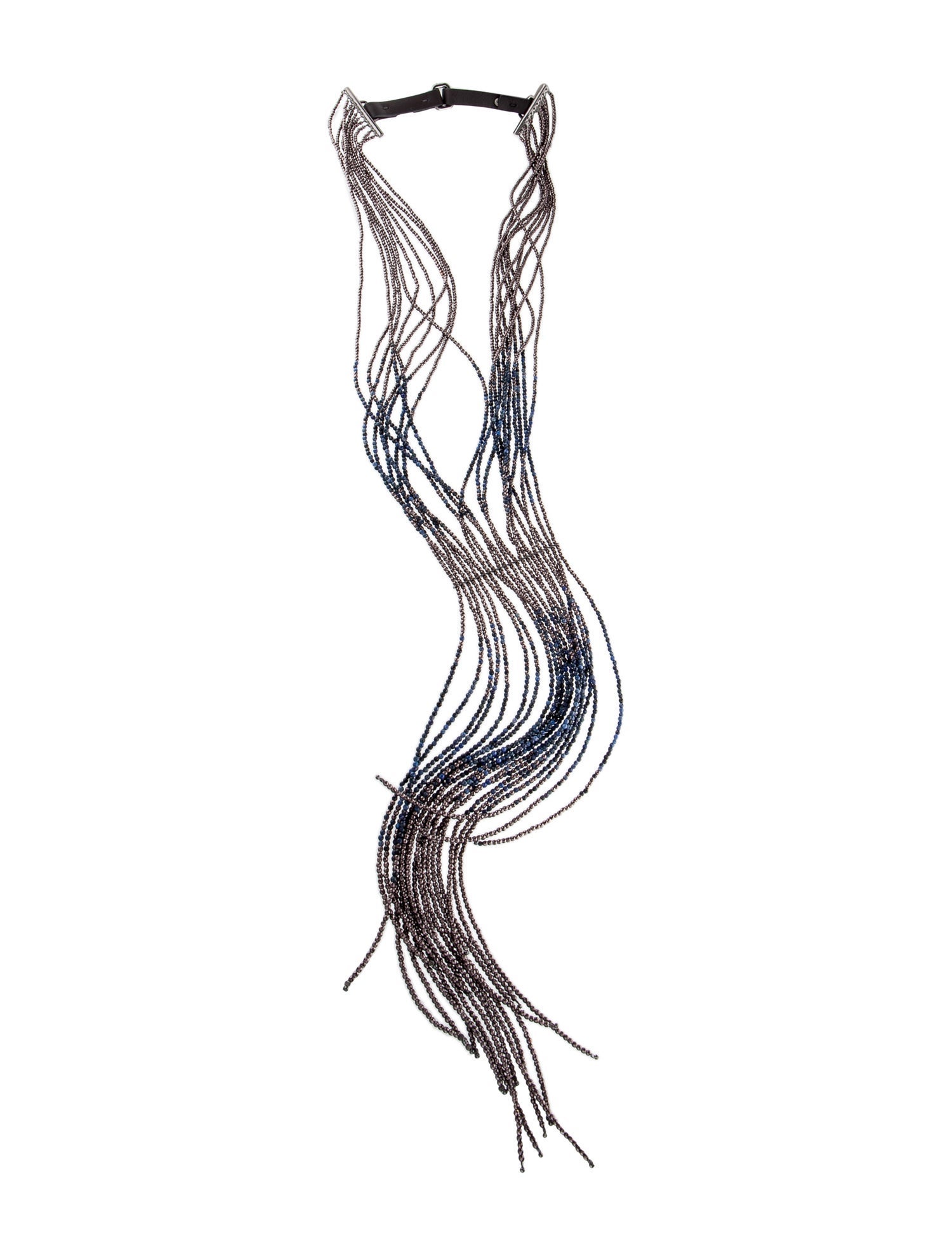 Brunello Cucinelli Stone Leather Beaded Fringe Lavalier Necklace