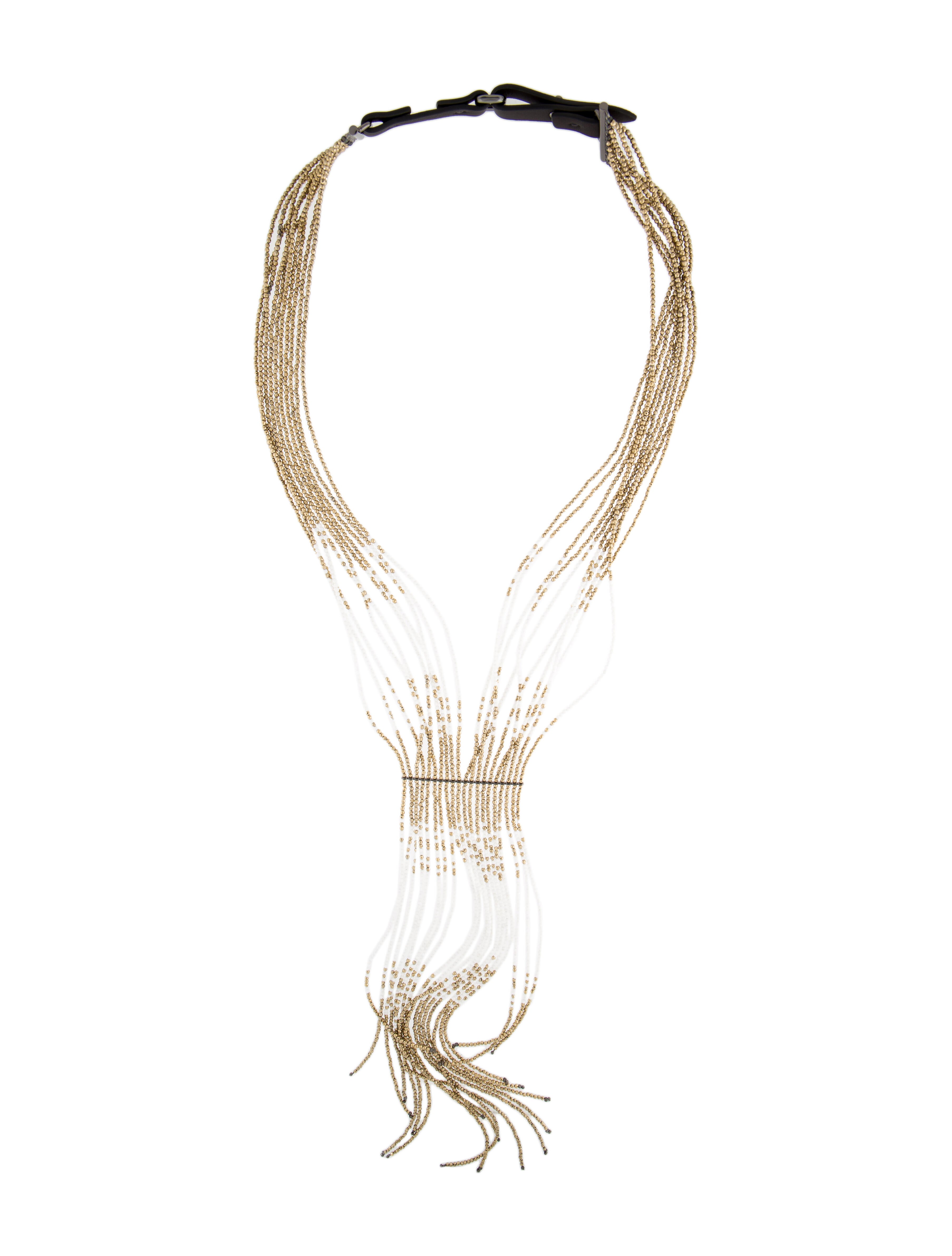 Brunello Cucinelli Beaded Fringe Leather Lavalier Necklace