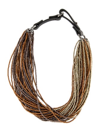 Brunello Cucinelli Leather Monili Bead Choker Necklace
