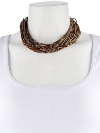 Brunello Cucinelli Leather Monili Bead Choker Necklace