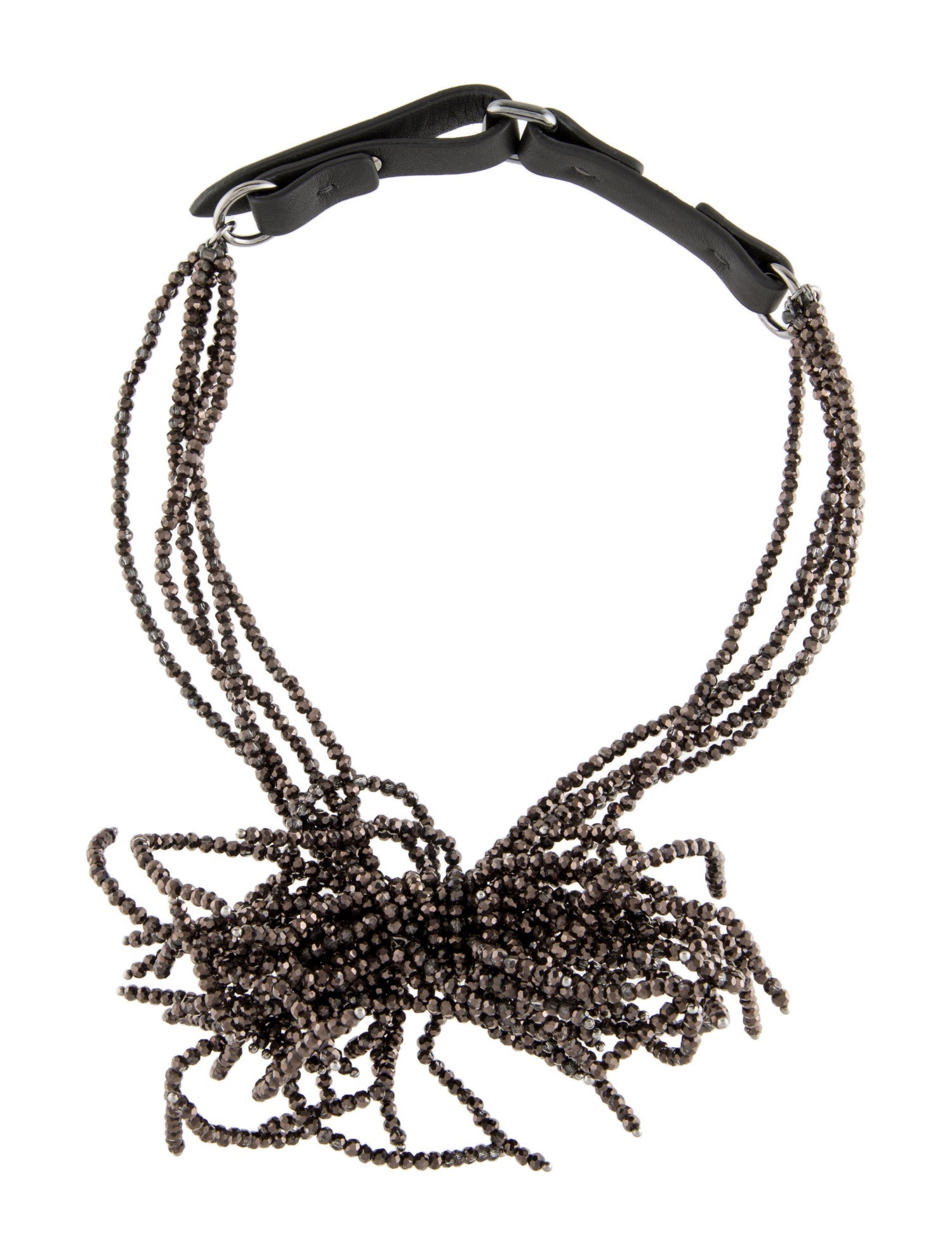 Brunello Cucinelli Leather Beaded Branch Bow Choker Necklace