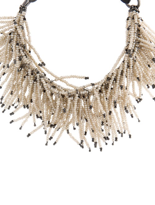 Brunello Cucinelli Leather & Glass Beaded Fringe Choker