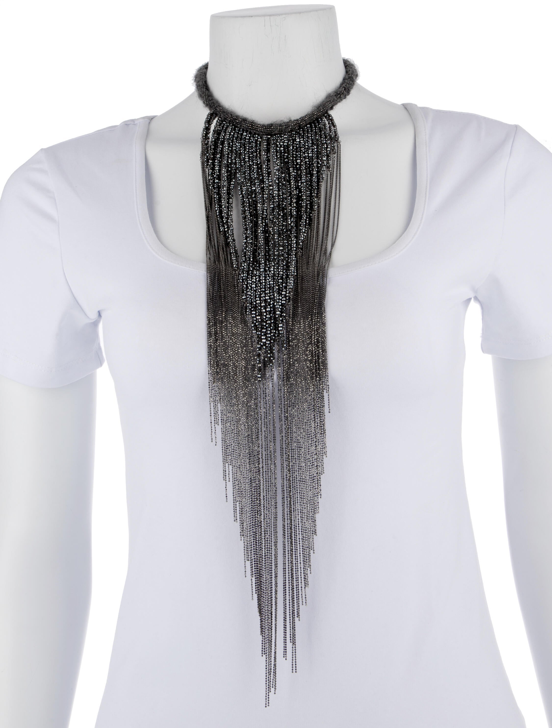 Brunello Cucinelli Cashmere & Glass Bead Monili Fringe Choker