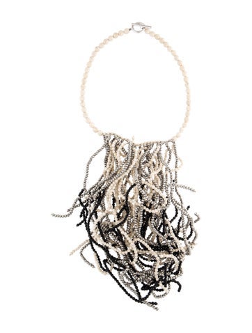 Brunello Cucinelli Collar Beaded Fringe Bib Necklace