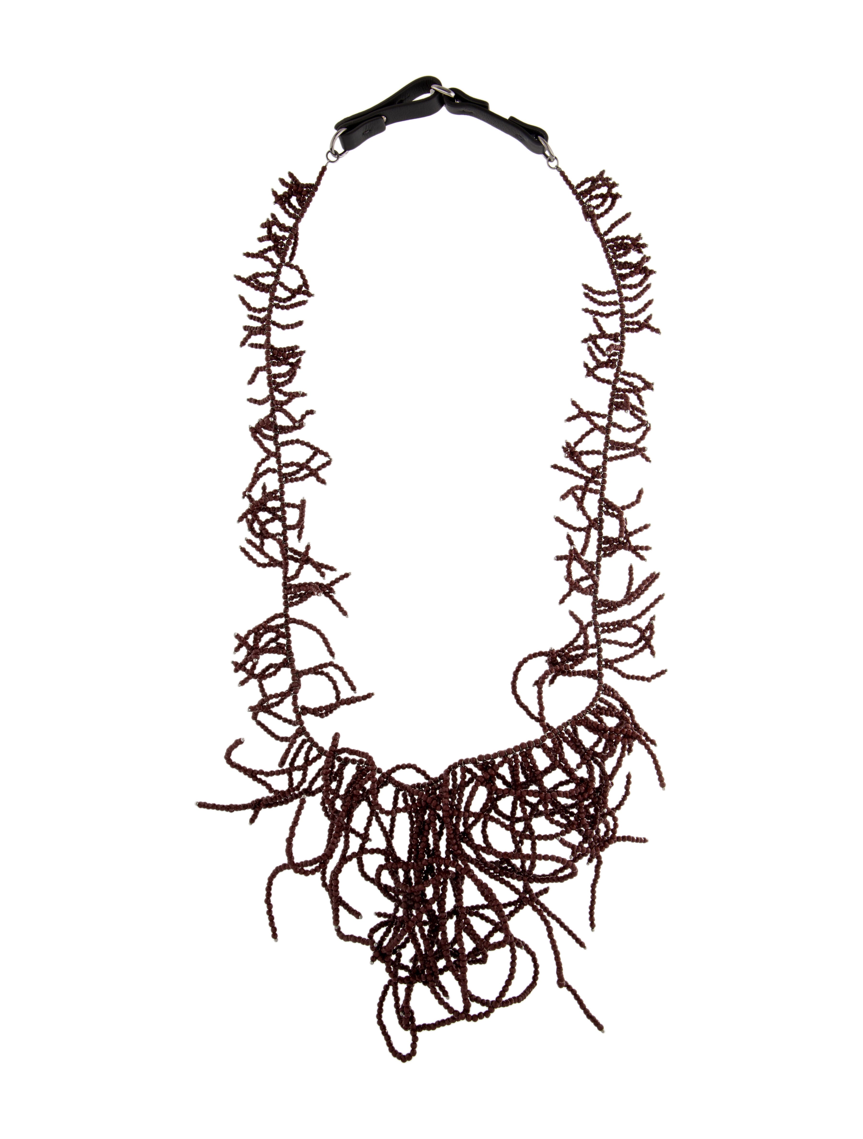 Brunello Cucinelli Leather & Beaded Fringe Bead Strand Necklace