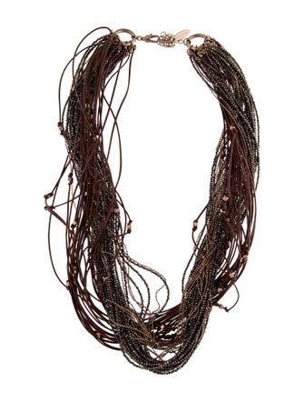 Brunello Cucinelli Leather Beaded Multi-Strand Necklace