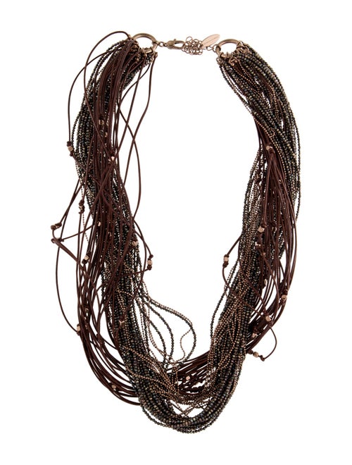 Brunello Cucinelli Leather Beaded Multi-Strand Necklace