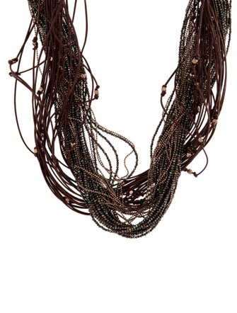 Brunello Cucinelli Leather Beaded Multi-Strand Necklace