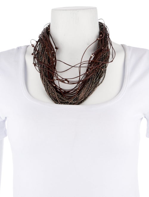 Brunello Cucinelli Leather Beaded Multi-Strand Necklace