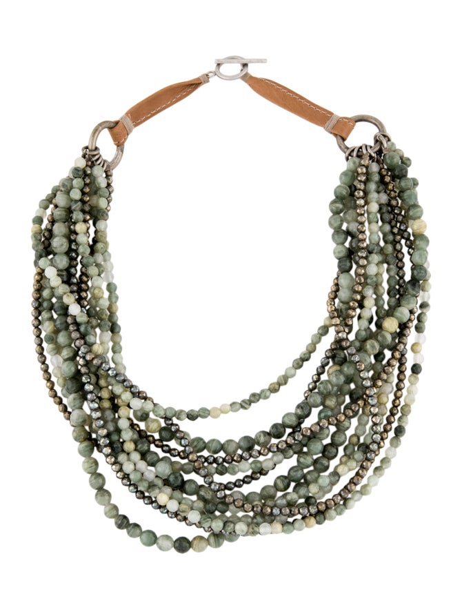 Brunello Cucinelli Pyrite & Agate Multistrand Beaded Necklace ...