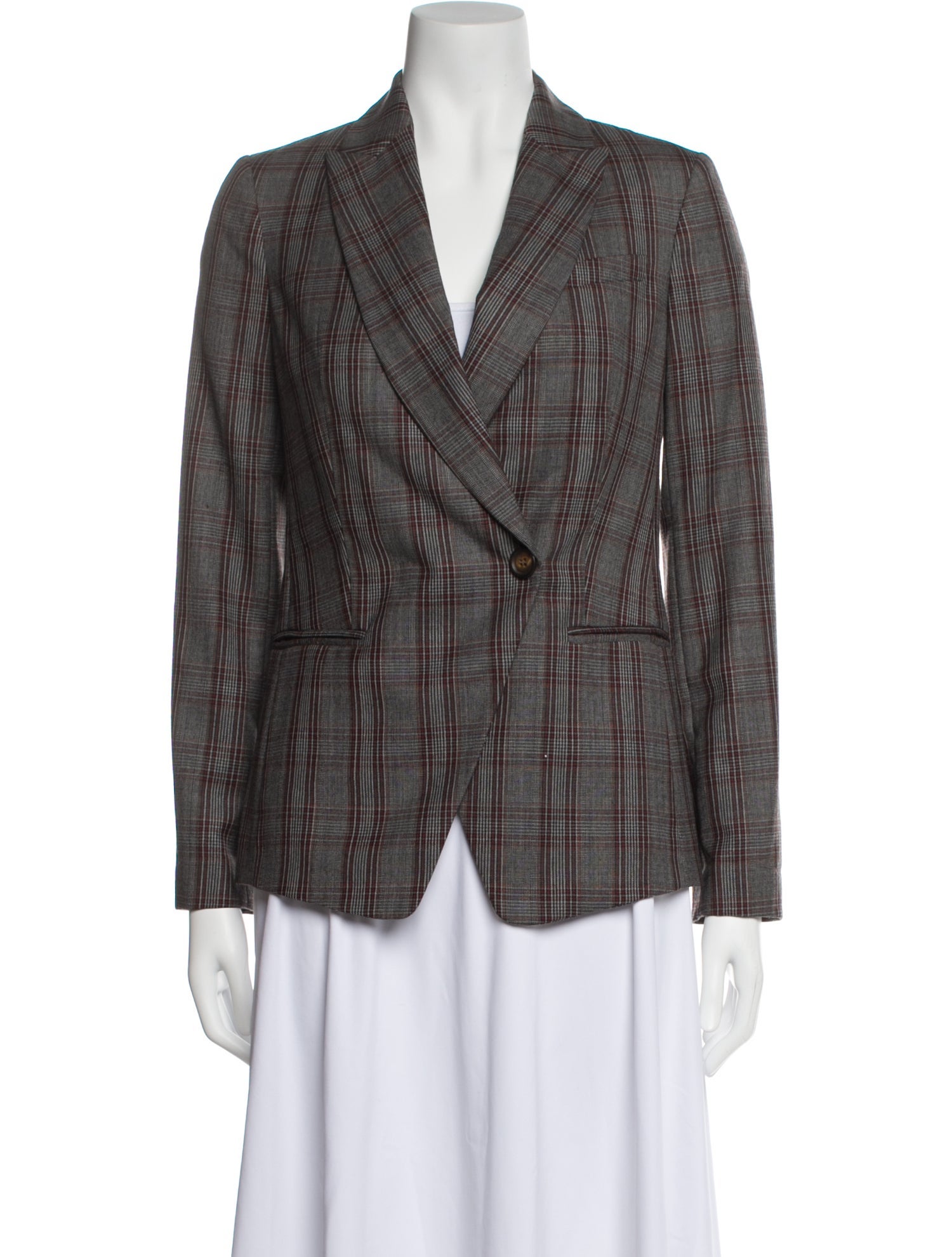 Brunello Cucinelli Virgin Wool Plaid Print Blazer