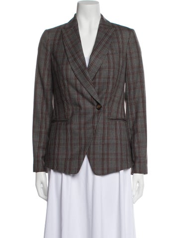 Brunello Cucinelli Jackets Virgin Wool Plaid Print Blazer Us2, It38 | XS