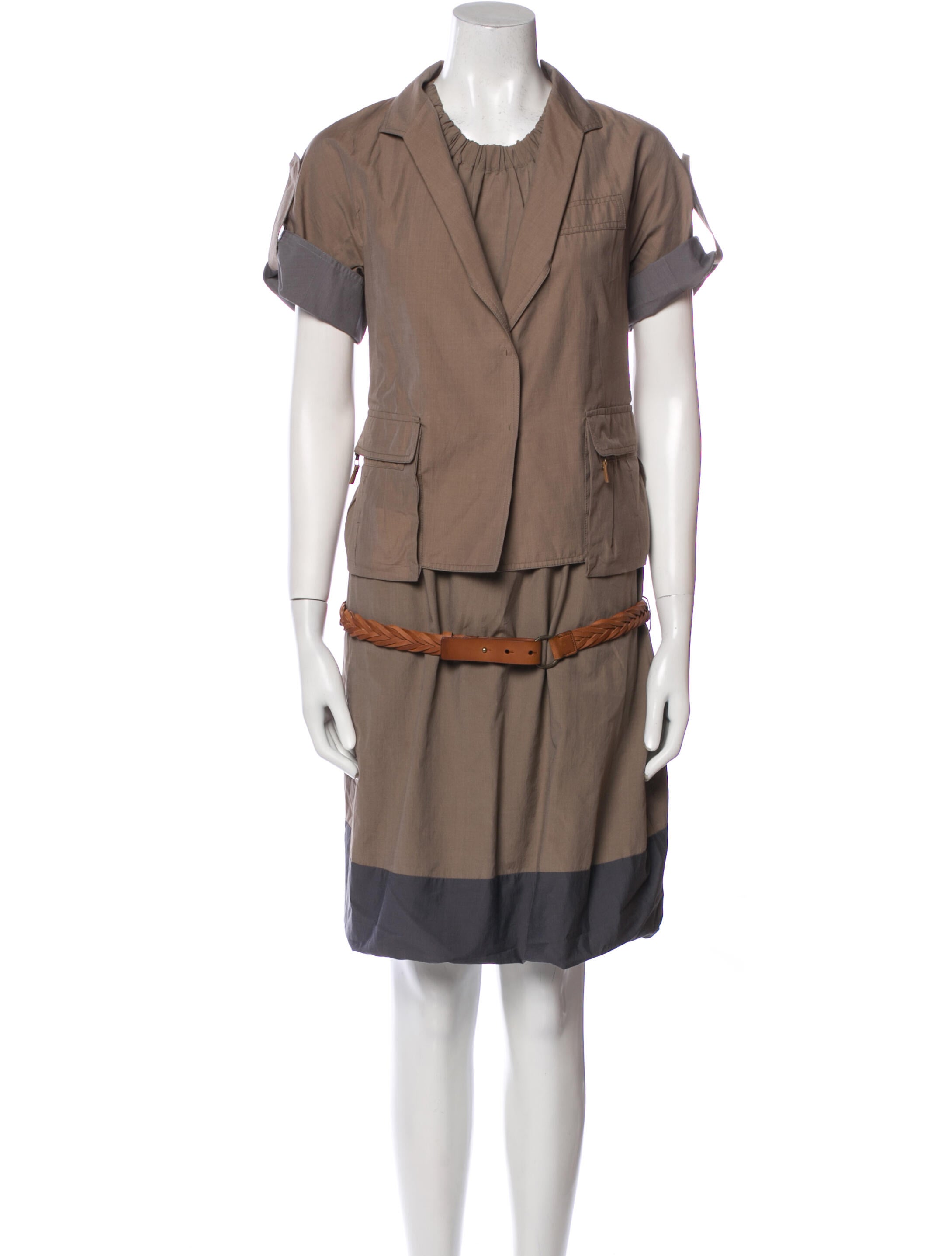 Brunello Cucinelli Colorblock Pattern Pleated Accents Dress Set