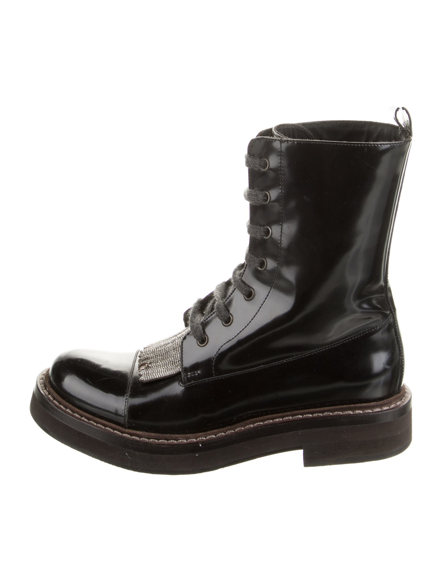 Brunello Cucinelli Leather Studded Accents Combat Boots