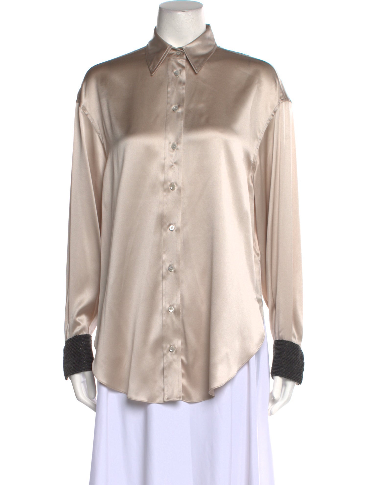 Brunello Cucinelli Silk Long Sleeve Button-Up Top w/ Tags