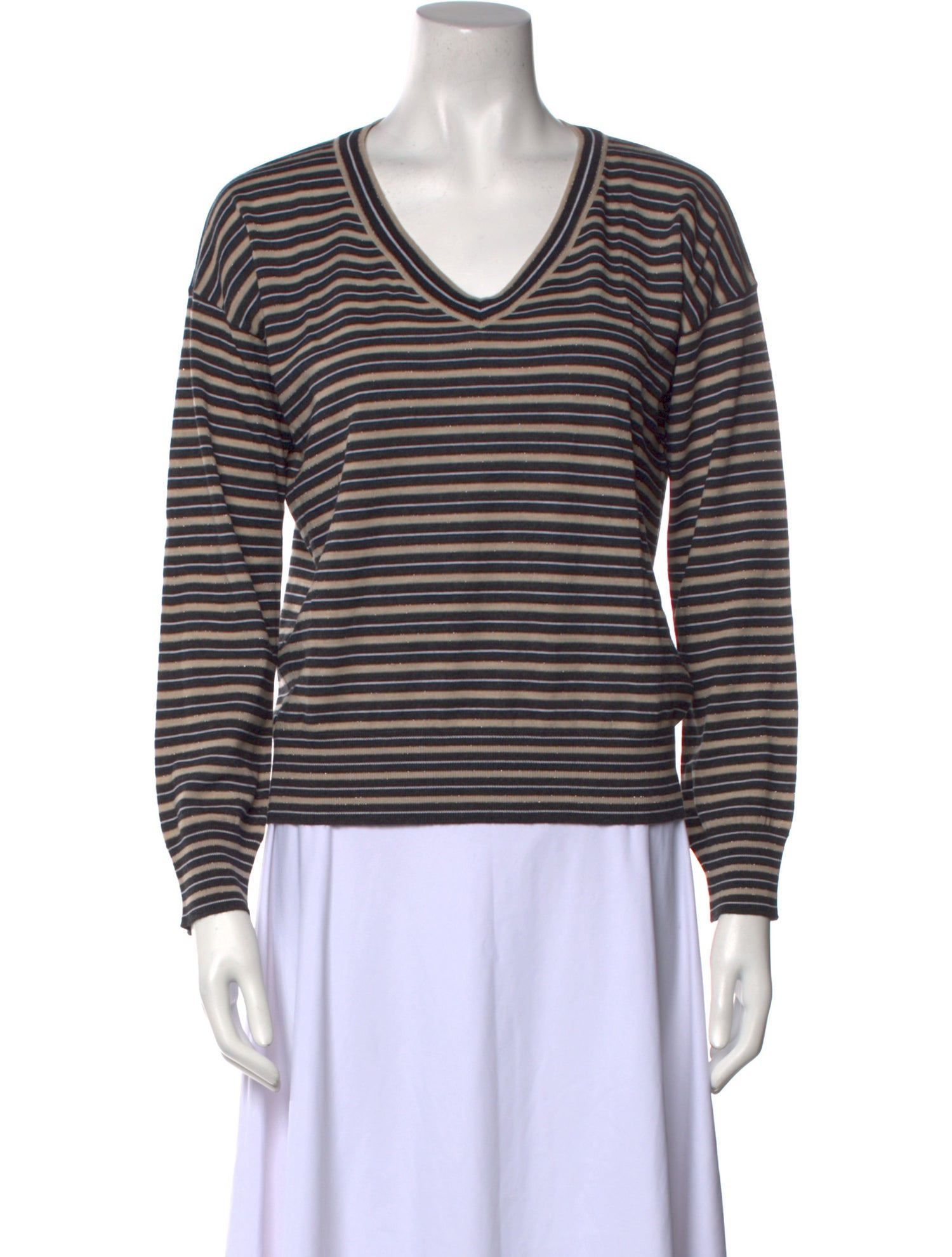 Brunello Cucinelli Striped V-Neck Sweater