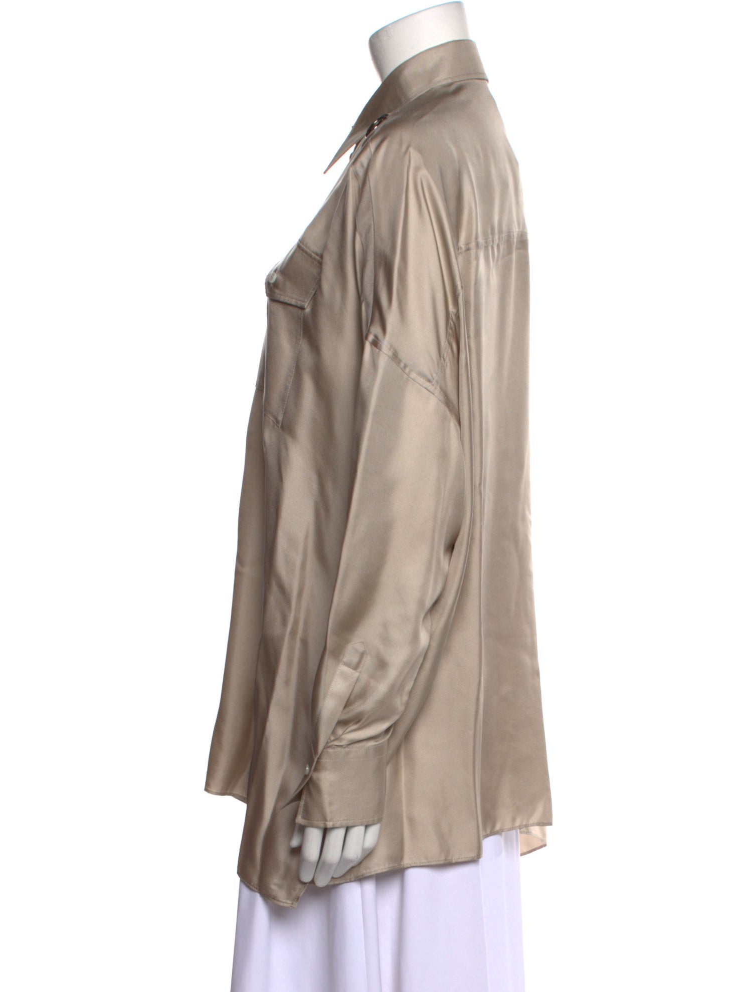 Brunello Cucinelli Silk Long Sleeve Button-Up Top