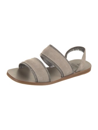 Brunello Cucinelli Suede Beaded Accents Slingback Sandals