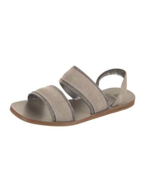 Brunello Cucinelli Suede Beaded Accents Slingback Sandals