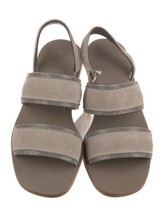 Brunello Cucinelli Suede Beaded Accents Slingback Sandals