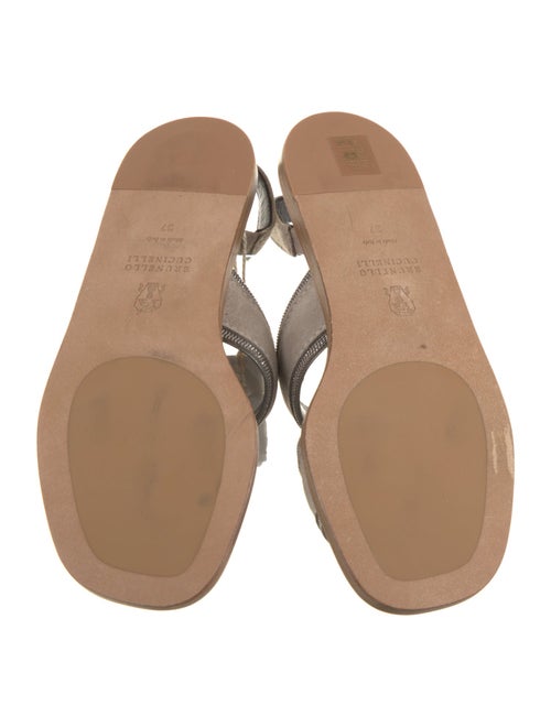 Brunello Cucinelli Suede Beaded Accents Slingback Sandals