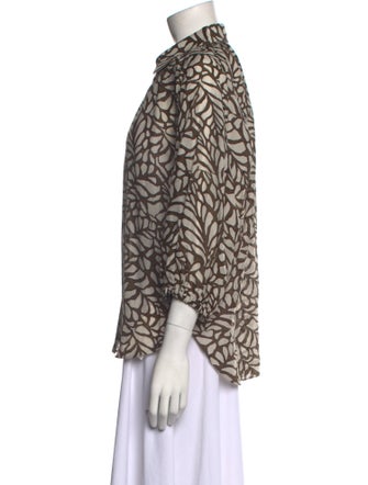 Brunello Cucinelli Printed Three-Quarter Sleeve Button-Up Top