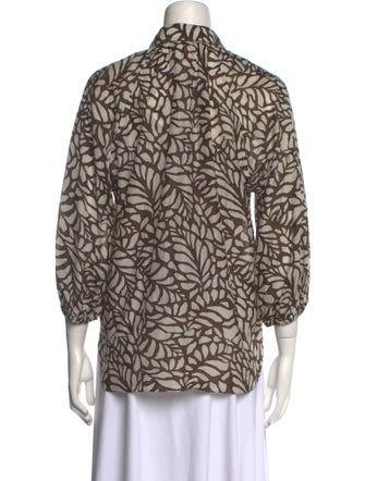Brunello Cucinelli Printed Three-Quarter Sleeve Button-Up Top