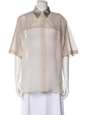 Brunello Cucinelli Silk Short Sleeve Button-Up Top