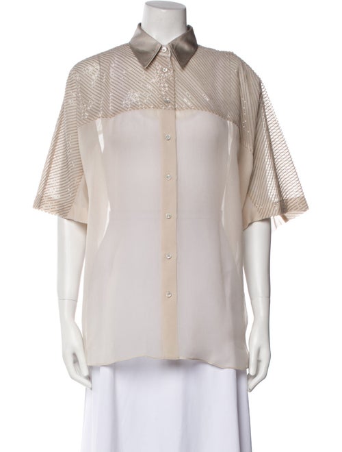 Brunello Cucinelli Silk Short Sleeve Button-Up Top