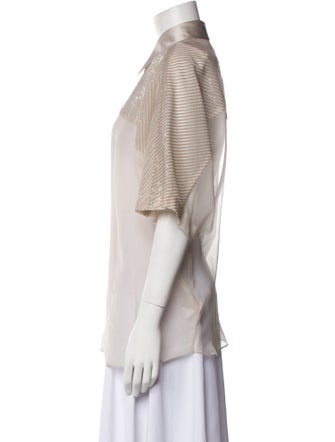 Brunello Cucinelli Silk Short Sleeve Button-Up Top