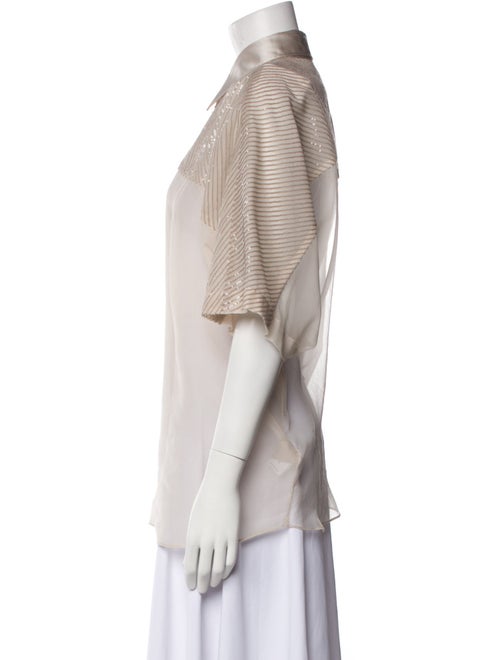 Brunello Cucinelli Silk Short Sleeve Button-Up Top