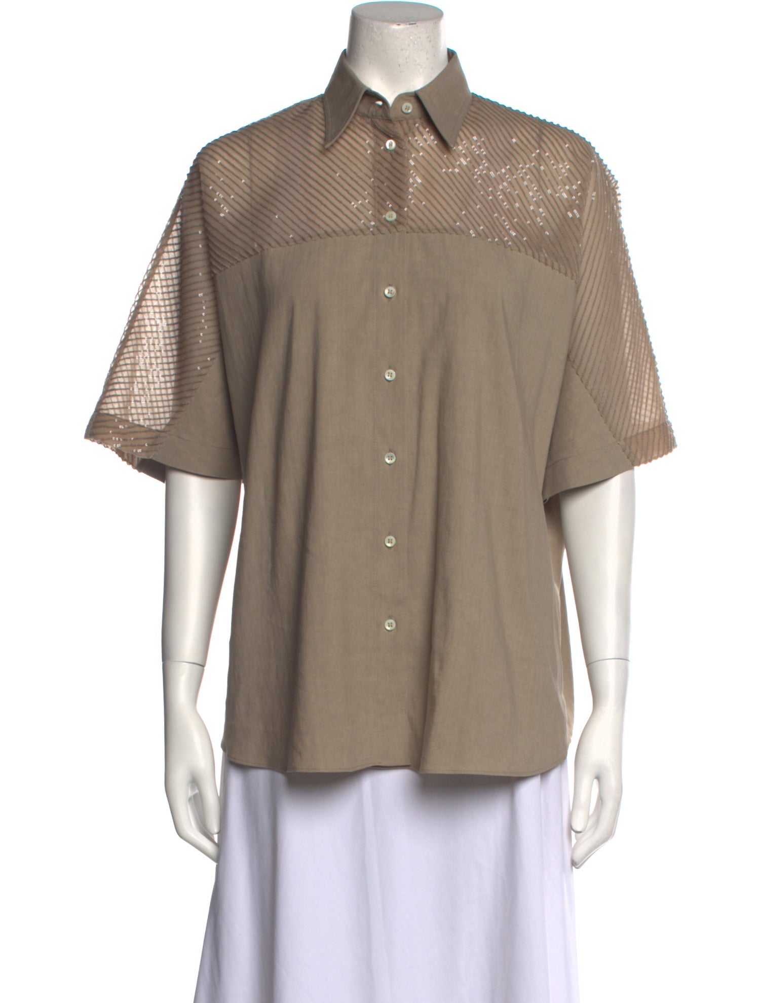 Brunello Cucinelli Short Sleeve Button-Up Top