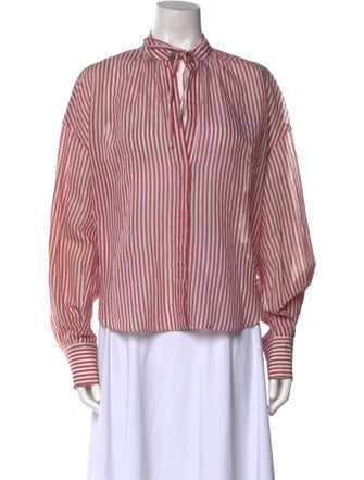 Brunello Cucinelli Striped Mock Neck Button-Up Top